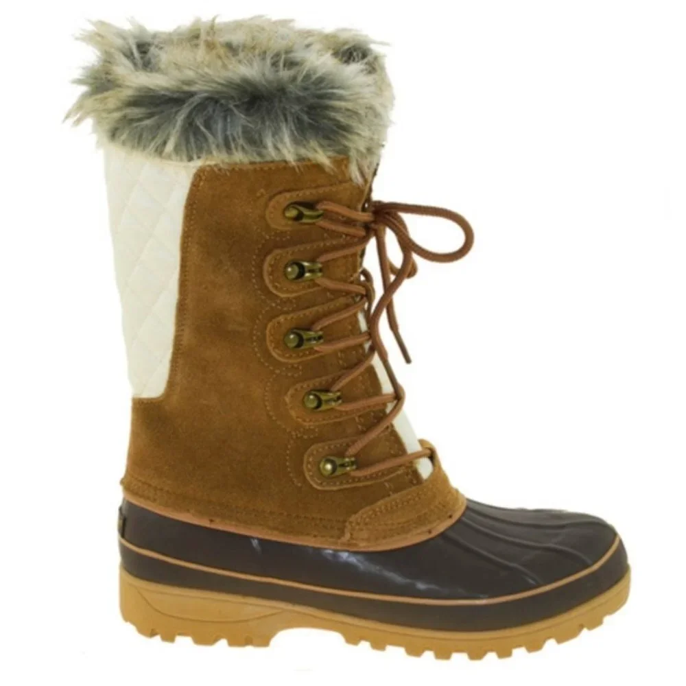NEW! KHOMBU Nordic Tan/Brown/Ivory Winter/Rain Lace Up Boots w/ Faux Fur 🏠